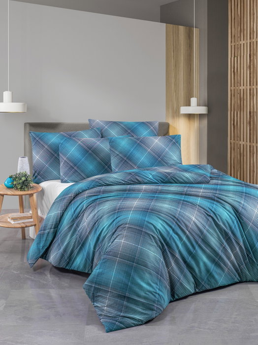 L'essentiel linge de maison Dasha Juego de funda de edredón Ranforce Azul y Azul Oscuro L'essentiel linge de maison Dasha Juego de funda de edredón Ranforce Azul y Azul Oscuro